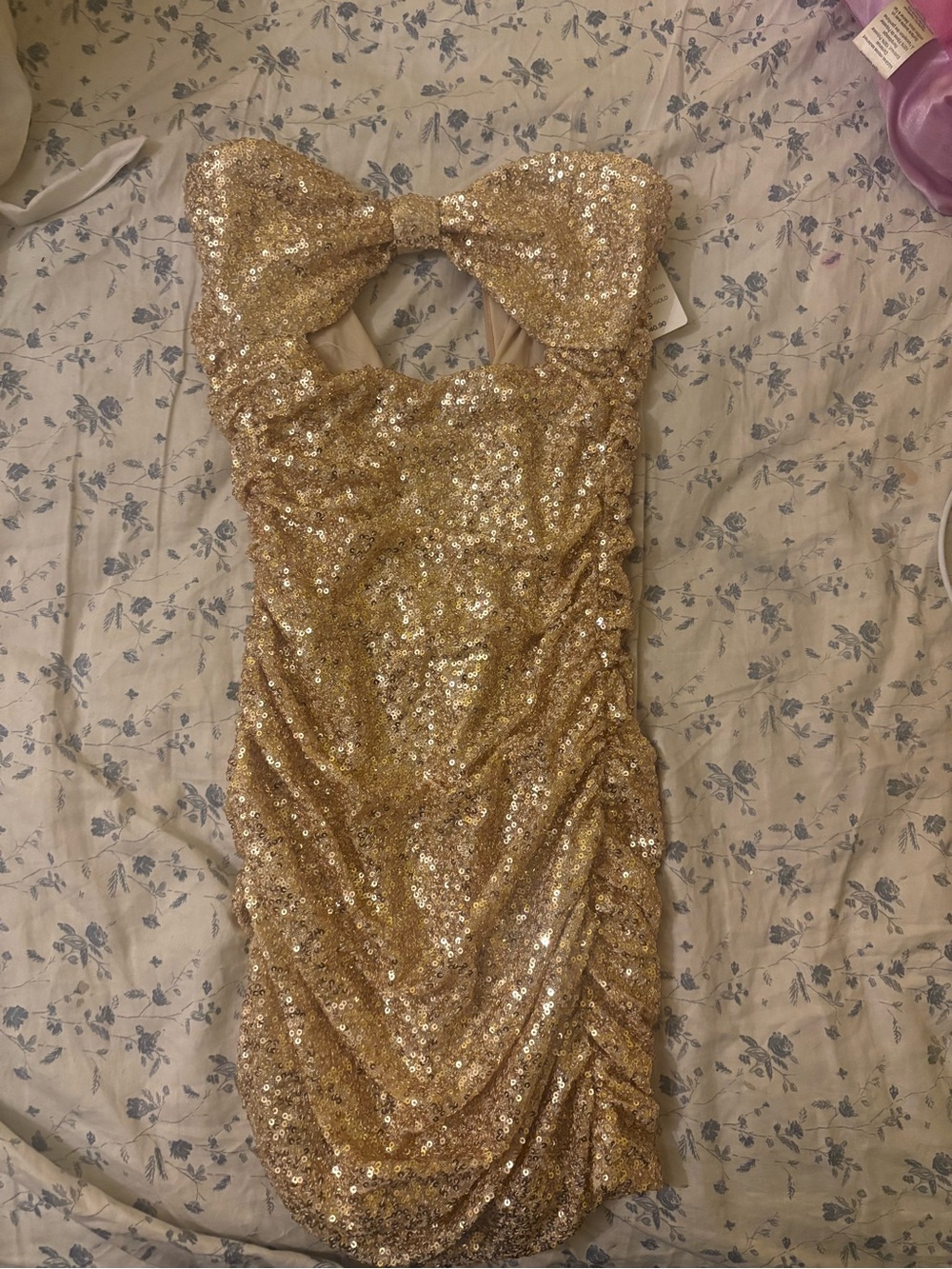 Windsor Gold Sequin Bow-Front Mini Dress